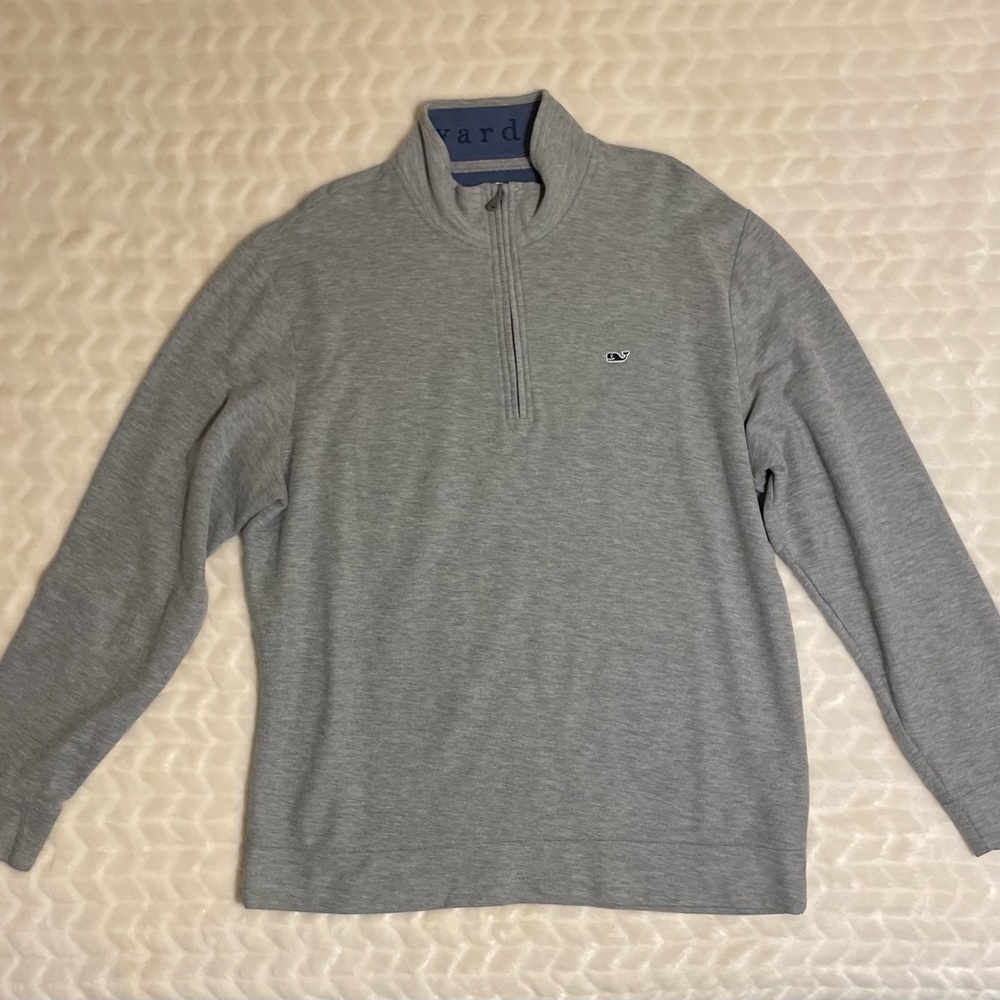 EUC- Vineyard Vines Saltwater-Gray Pima Cotton Quarter Zip Sweater Classic Style